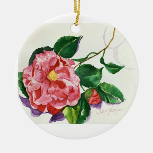 赤いツバキのオーナメント セラミックオーナメント (正面)