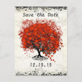 赤いツリーの結婚式の日付を保存 案内ポストカード (正面)