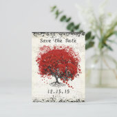 赤いツリーの結婚式の日付を保存 案内ポストカード (スタンド正面)