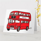 赤いツー・デッカー・ロンドンバス 母の日カード カード (黄色い花)
