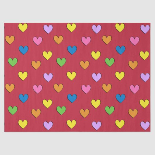 赤いティッシュペーパーのカラフルなハート 薄葉紙 (正面)