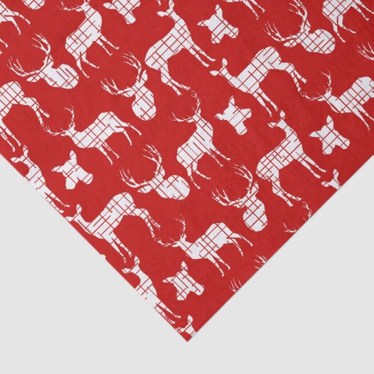 赤いティッシュペーパーの素朴なシルエットのシカ 薄葉紙 (詳細)