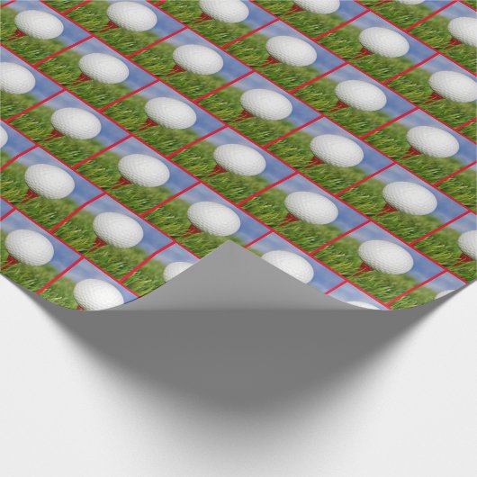 赤いティーに白いゴルフボール ラッピングペーパー (角)
