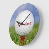 赤いティーに白いゴルフボール ラージ壁時計 (傾斜)