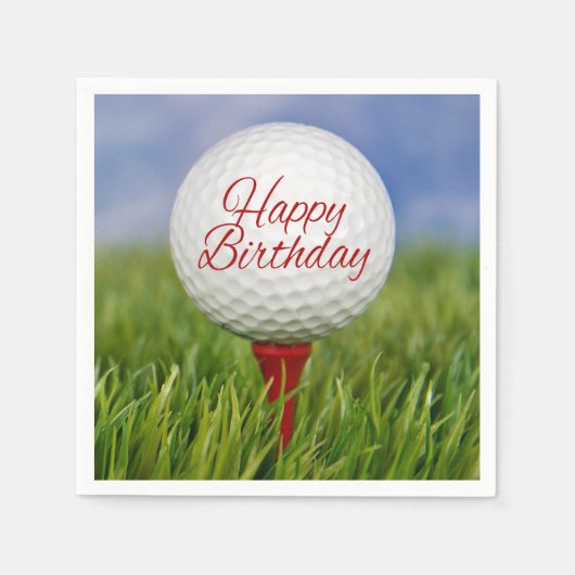 赤いティーの誕生日ゴルフボール スタンダードカクテルナプキン (正面)