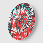 赤いティール(緑がかった色)の白黒及び灰色の絞り染め ラージ壁時計 (傾斜)