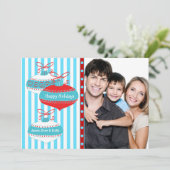 赤いティール（緑がかった色）の青い写真のクリスマスカード シーズンカード (スタンド正面)