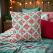 赤いティール(緑がかった色)ダマスクパターン クッション