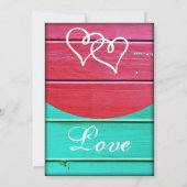 赤いティール(緑がかった色)木は招待を結婚する二重ハートに乗ります 招待状 (裏面)