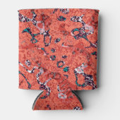 赤いティール（緑がかった色）白黒スポッテッドグラフィック抽象化 缶クーラー (正面)