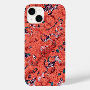 赤いティール(緑がかった色)白黒スポッテッドグラフィック抽象化 Case-Mate iPhone 14ケース