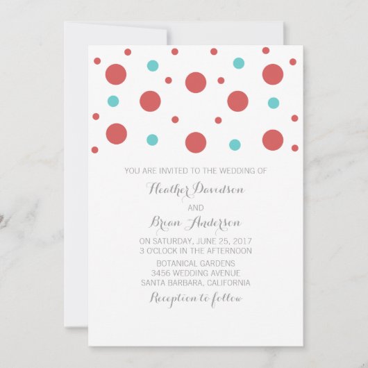 赤いティール（緑がかった色）紙吹雪結婚式の招待 招待状 (正面)