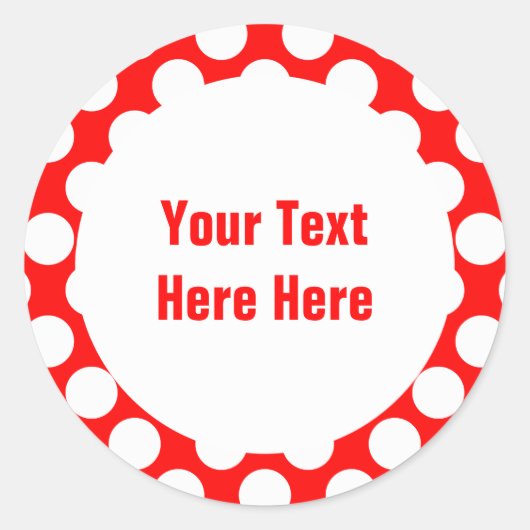 赤いテキストテンプレート上のポリカドット ラウンドシール (正面)
