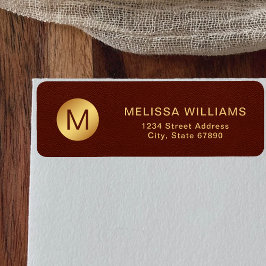 赤いテクスエレガントチャと金ゴールドイニシャル差出人住所 ラベル