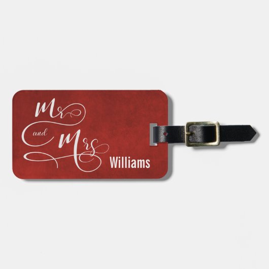 赤いテクスチャーのMr. & Mrs. ラゲッジタグ (正面横)