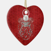 赤いテクスチャードのシェニールに平和のクリスマス天使 セラミックオーナメント (右)