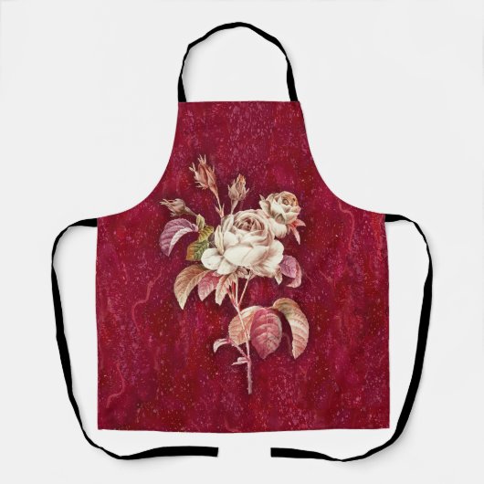 赤いテクスチャ背景のバラ エプロン (正面)