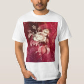 赤いテクスチャ背景のバラ Tシャツ (正面)