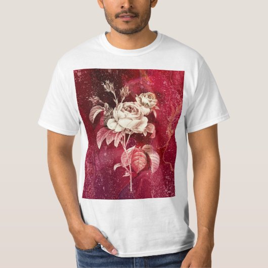 赤いテクスチャ背景のバラ Tシャツ (正面)