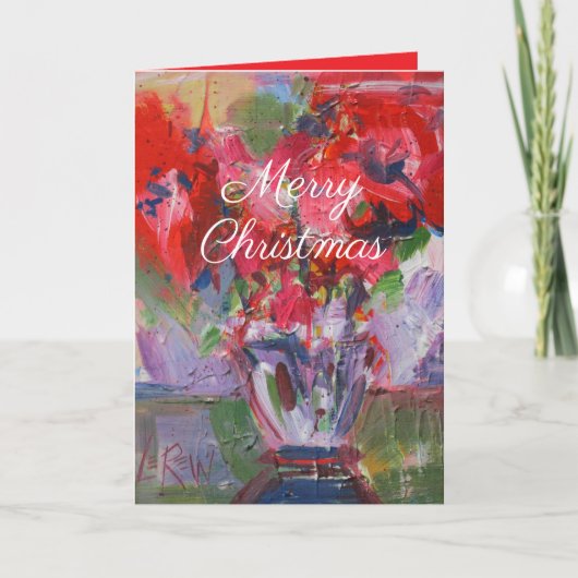 赤いテーブルフラワーメリークリスマスホリデーカード シーズンカード (正面)