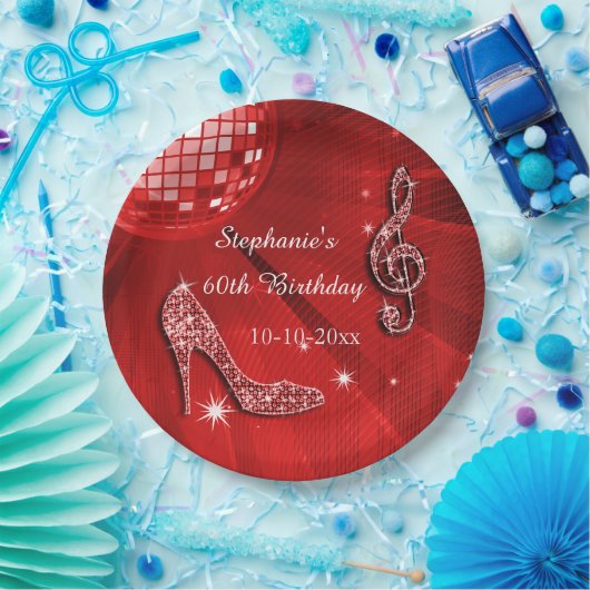 赤いディスコの球およびかかとの第60誕生日 ペーパープレート (パーティー)