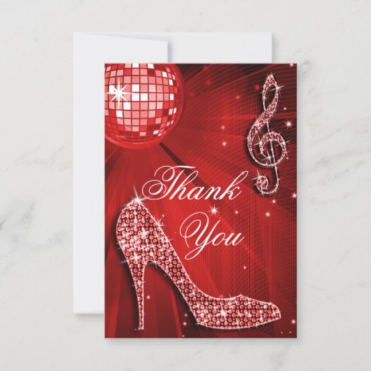 赤いディスコの球の輝きのかかとは感謝していしています サンキューカード (正面)