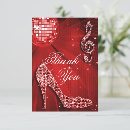 赤いディスコの球の輝きのかかとは感謝していしています サンキューカード (スタンド正面)