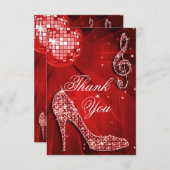 赤いディスコの球の輝きのかかとは感謝していしています サンキューカード (正面/裏面)