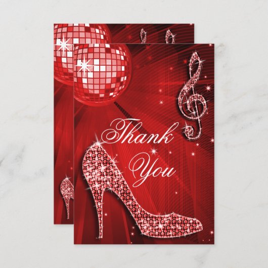 赤いディスコの球の輝きのかかとは感謝していしています サンキューカード (正面/裏面)