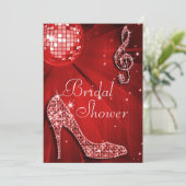 赤いディスコボールとスパークルヒール ブライダルシャワー 招待状 (スタンド正面)