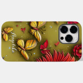 赤いデイジーと金の蝶のカスタムネーム Case-Mate iPhoneケース (裏面 (横))