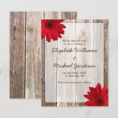 赤いデイジーな田舎の納屋 Save the Date 発表 セーブザデート (正面/裏面)