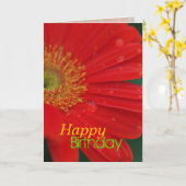 赤いデイジーのハッピーバースデーの挨拶状 カード (黄色い花)