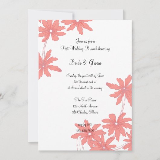 赤いデイジーの白いポスト ウェディング ブランシュ 招待状 (正面)