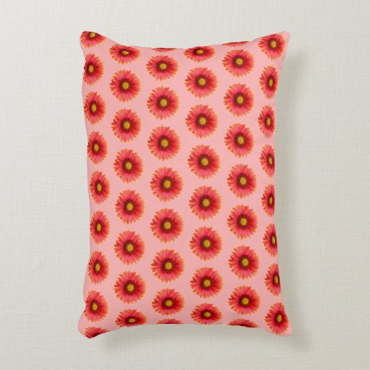 赤いデイジーの花のシームレスなパターンのアクセント枕 アクセントクッション (正面(垂直))