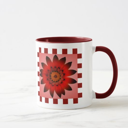 赤いデイジーの花、パターストライプンの – マグカップ (右)