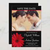 赤いデイジーの黒の写真の保存日付 セーブザデート (正面/裏面)