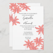 赤いデイジーオンホワイト婚約パーティ 招待状 (正面/裏面)