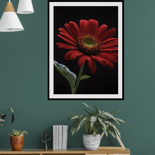 赤いデイジー離れの片側が黒く ポスター (リビング1)