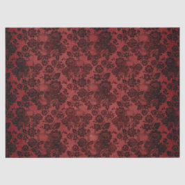 赤いデコページの黒いバラとスカル 薄葉紙