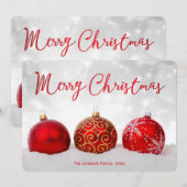 赤いデコールラウンドカスタムクリスマスメリークリスマスカード シーズンカード (正面/裏面)