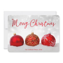 赤いデコールラウンドカスタムクリスマスメリークリスマスカード