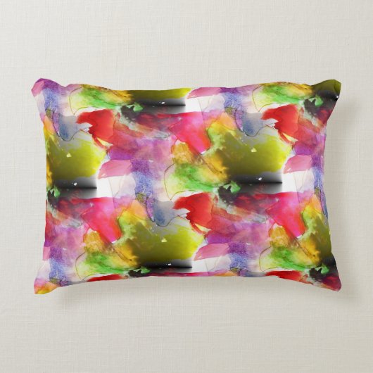 赤いデザインの質黄色い水彩画 アクセントクッション (正面)