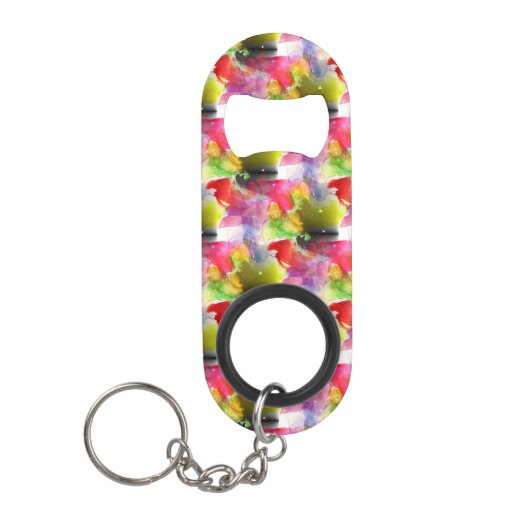 赤いデザインの質黄色い水彩画 キーホルダー栓抜き (正面)