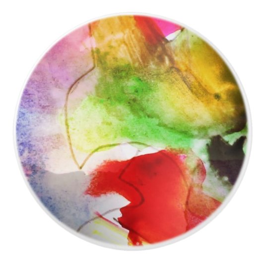 赤いデザインの質黄色い水彩画 セラミックノブ (正面)