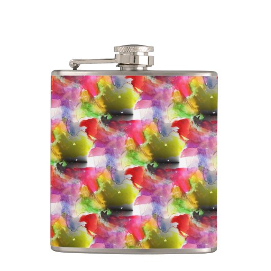 赤いデザインの質黄色い水彩画 フラスク (正面)