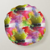 赤いデザインの質黄色い水彩画 ラウンドクッション (裏面)