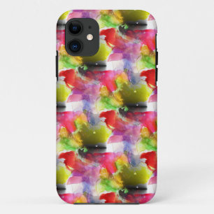 赤いデザインの質黄色い水彩画 iPhone 11 ケース