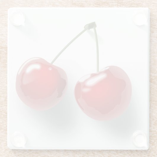 赤いデザートによって艶をかけられるさくらんぼ ガラスコースター (裏面)