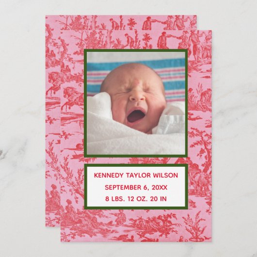 赤いトイルの誕生のお知らせカード 案内状 (正面/裏面)